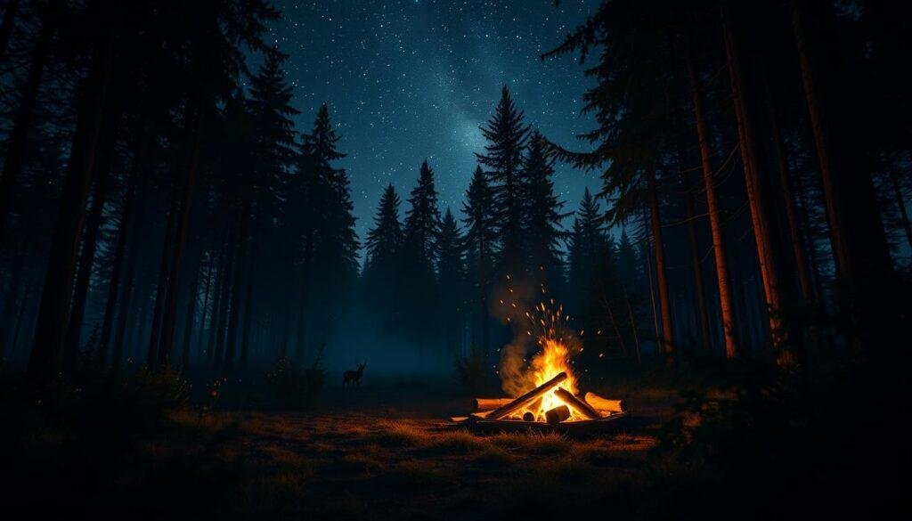 campfire in forest
